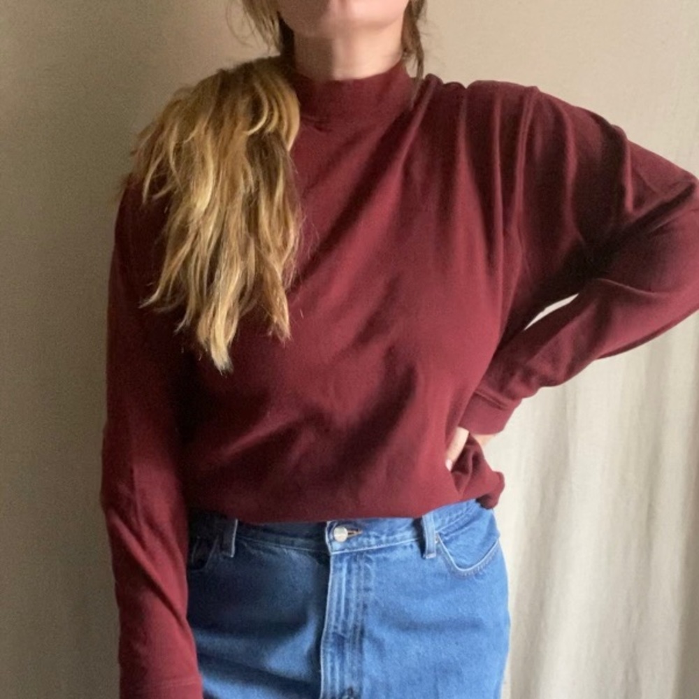 Cotton Maroon Mock Neck